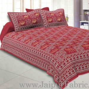 Double Bedsheet Maroon Border Golden Camel Print With Two Pillow Cover