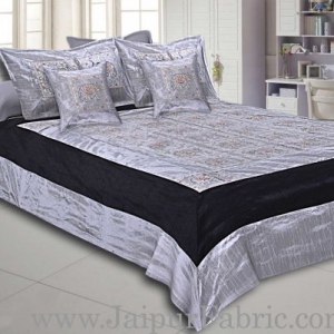 Gray Elephant  Zari Embroidered and Mirror Work Silk Double Bed Sheet