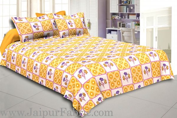 Brown Circle with Floral Print Cotton Double Bed Sheet