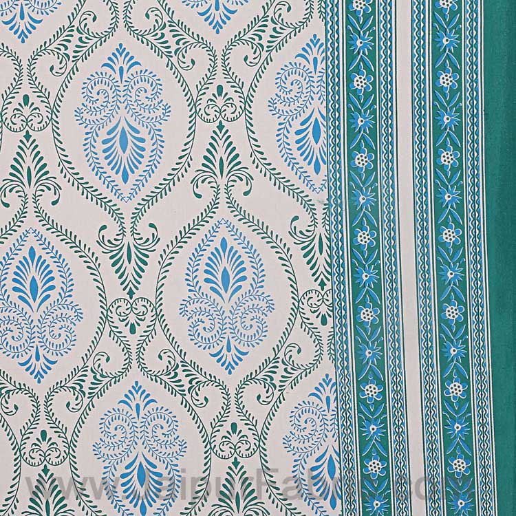 Double Bedsheet Rangoli Print Sea Green Border Fine Cotton