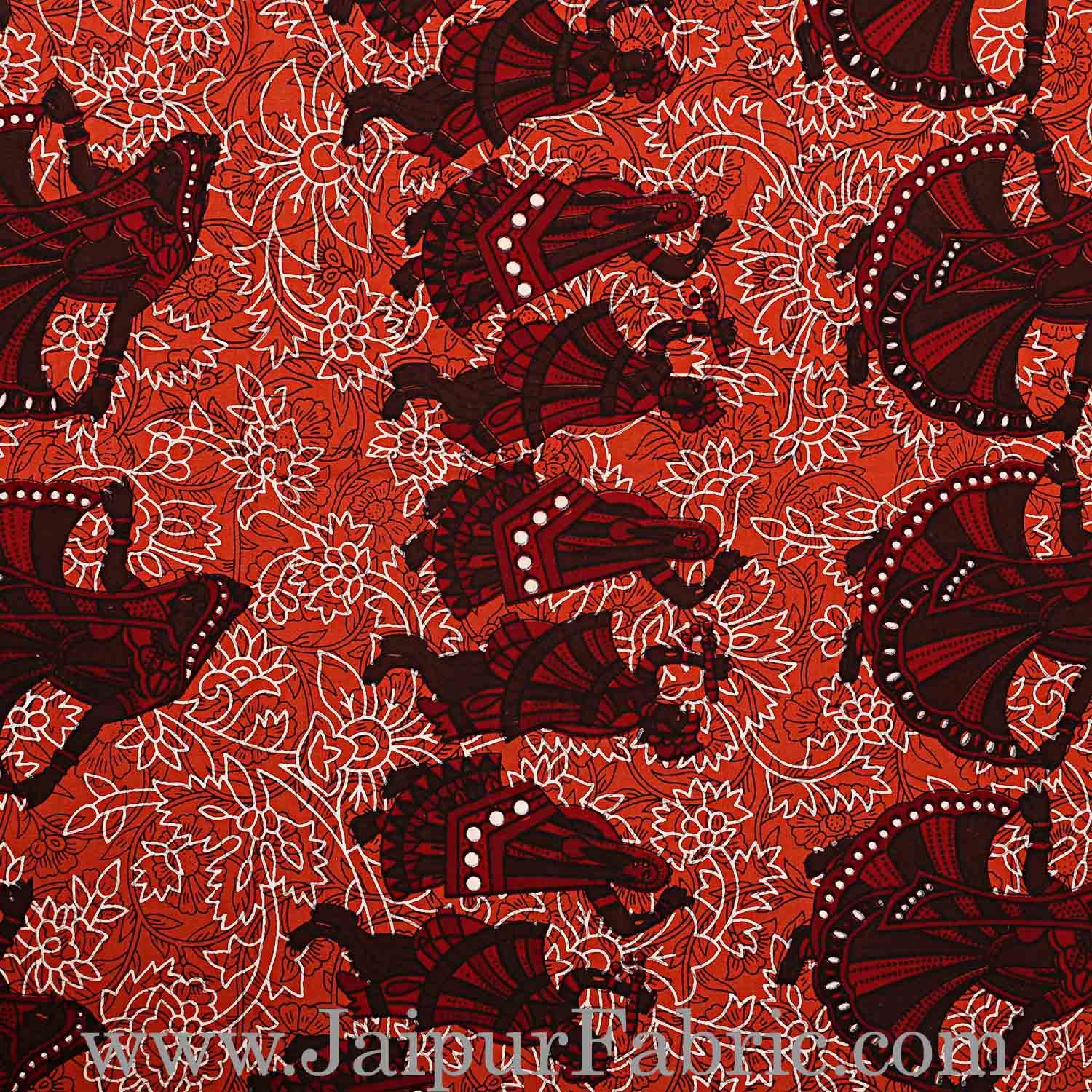 Double Bedsheet Dark Red Border Rajasthani Gujari Dance Print