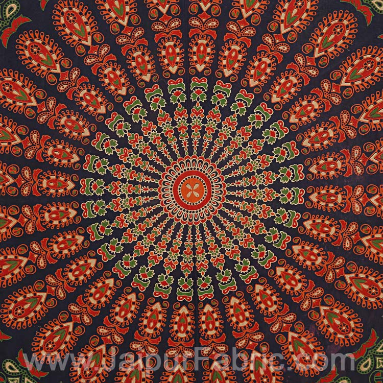 Red Mandala Bedsheet Tapestry Floral Print With 2 Pillow Covers