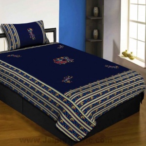 Applique Blue Chang Dance Jaipuri  Hand Made Embroidery Patch Work Single Bedsheet