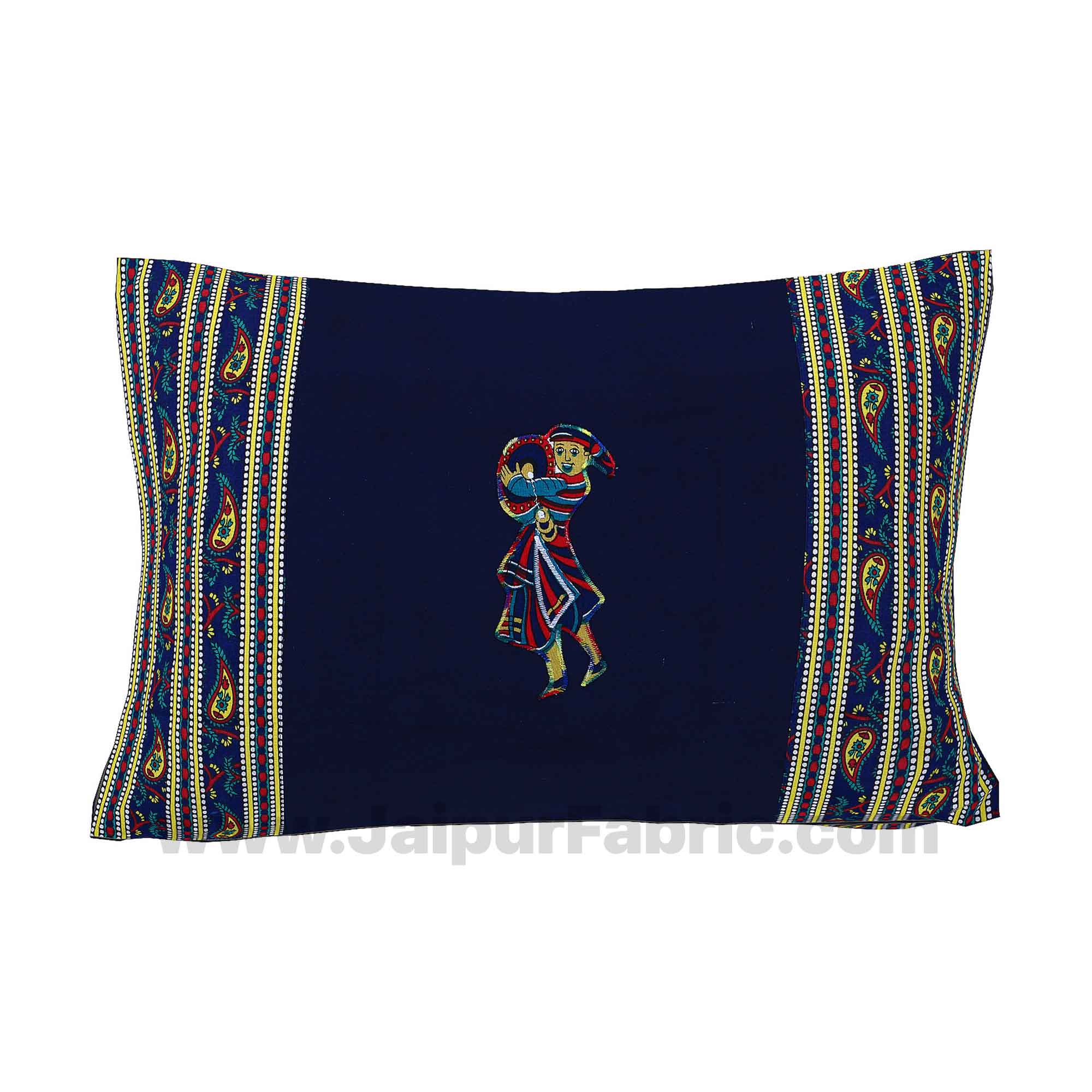 Applique Blue Chang Dance Jaipuri  Hand Made Embroidery Patch Work Single Bedsheet