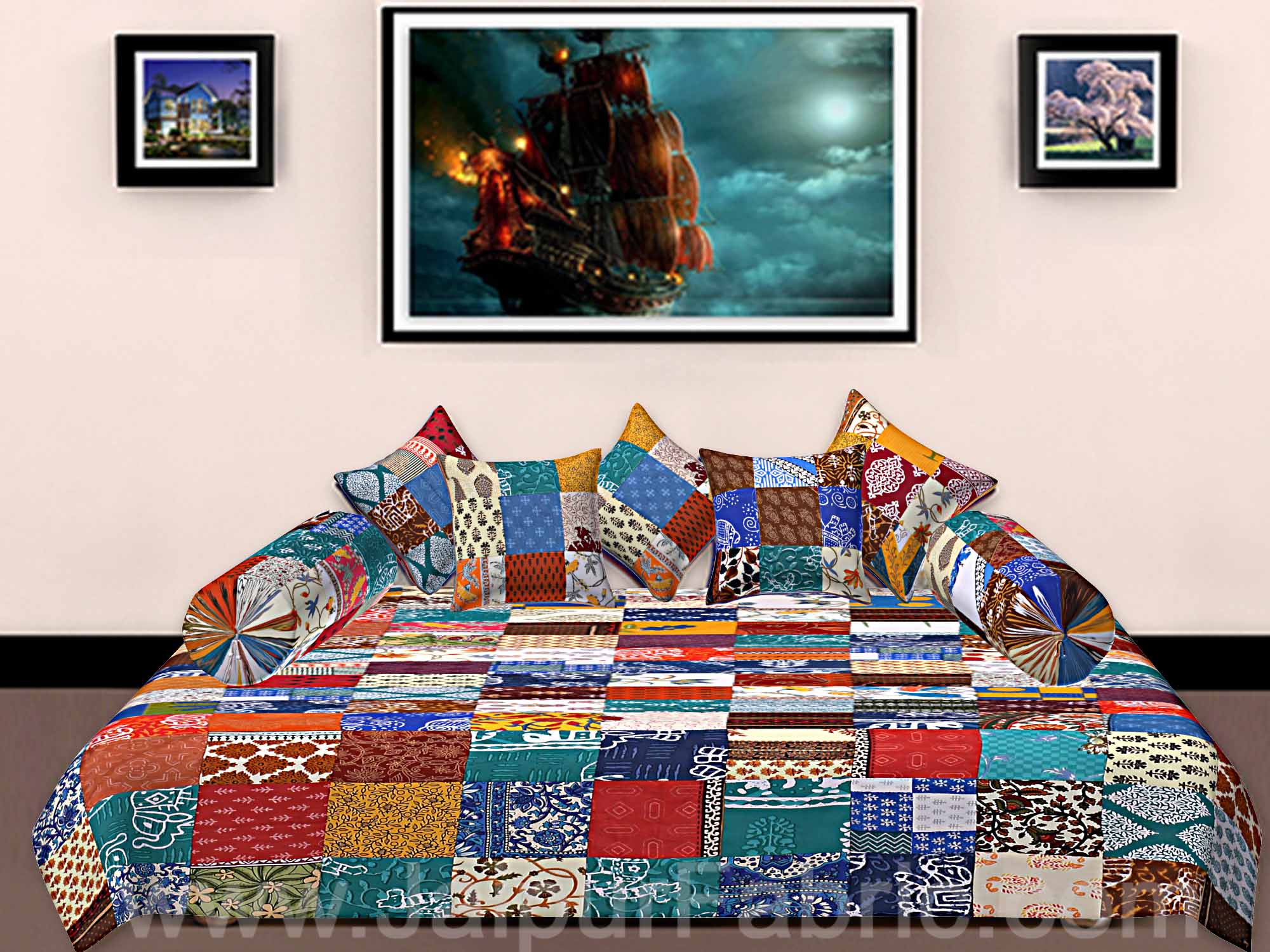 Colorful Patchwork Royal Diwan Set