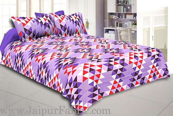 Purple Geometry Design Cotton Double Bed Sheet