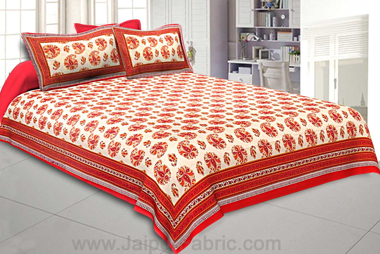 Flourishing Radiant Red Paisley Double Bedsheet