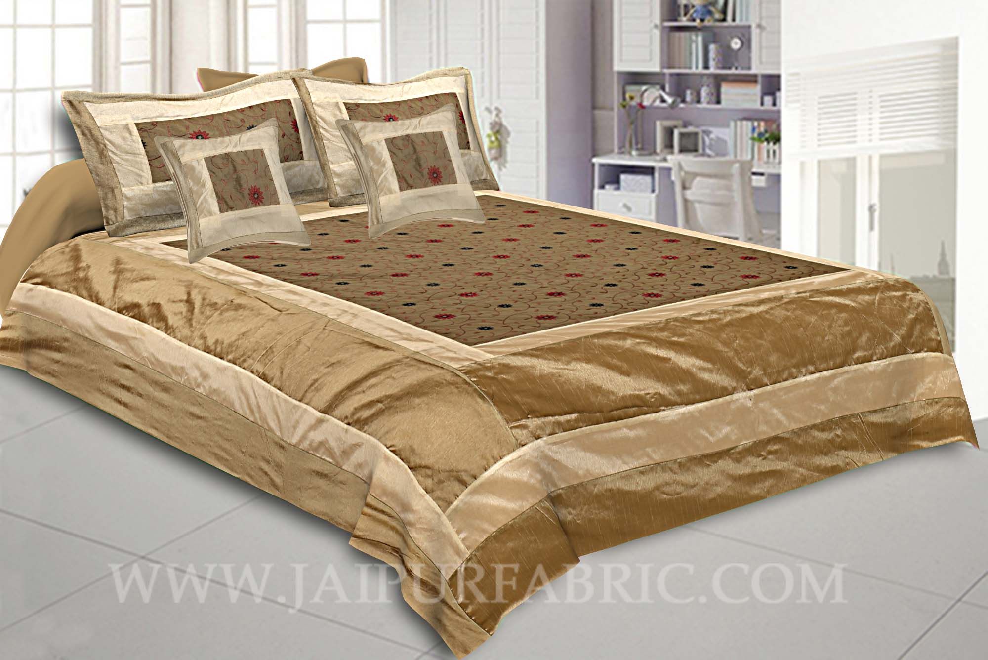 Natural Beige Rajwada Silk Double Bedsheet