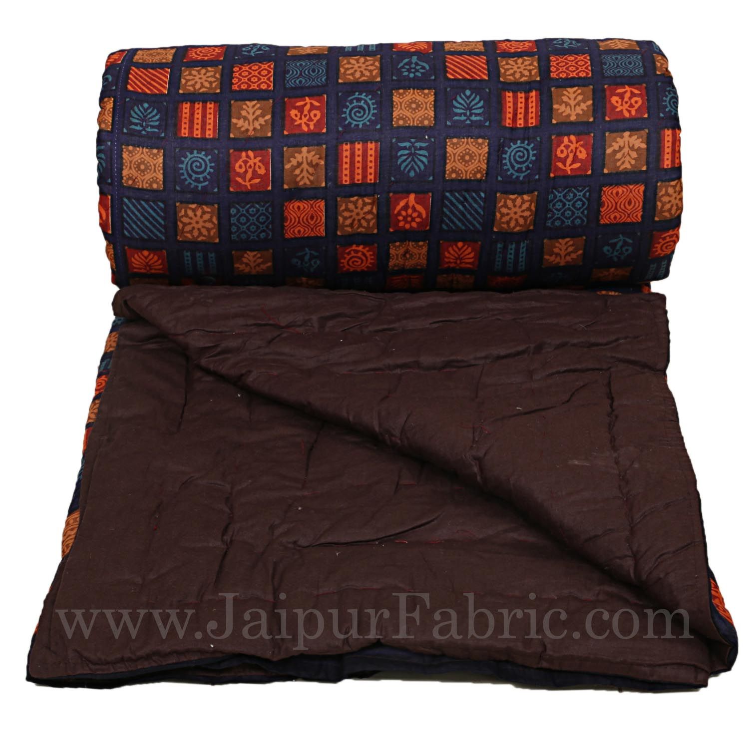 Cotton Double Quilt/Rajai Spangle Jaipuri Hand Crafted Dabu Print