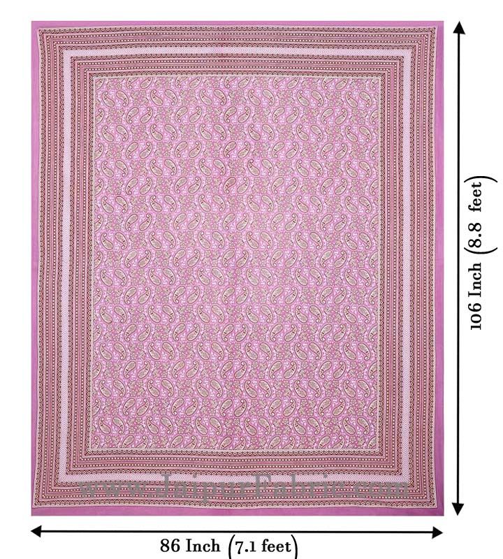 Paisley Double Bedsheet Pink border in super fine cotton with 2 Pillow Covers