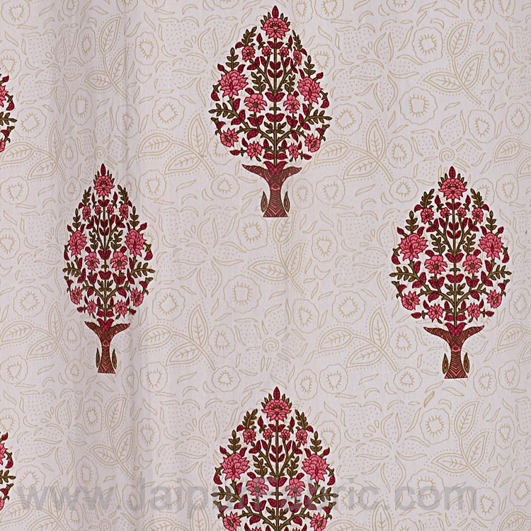 Magenta Pink Floral Bouquet Cotton Grommet Curtain