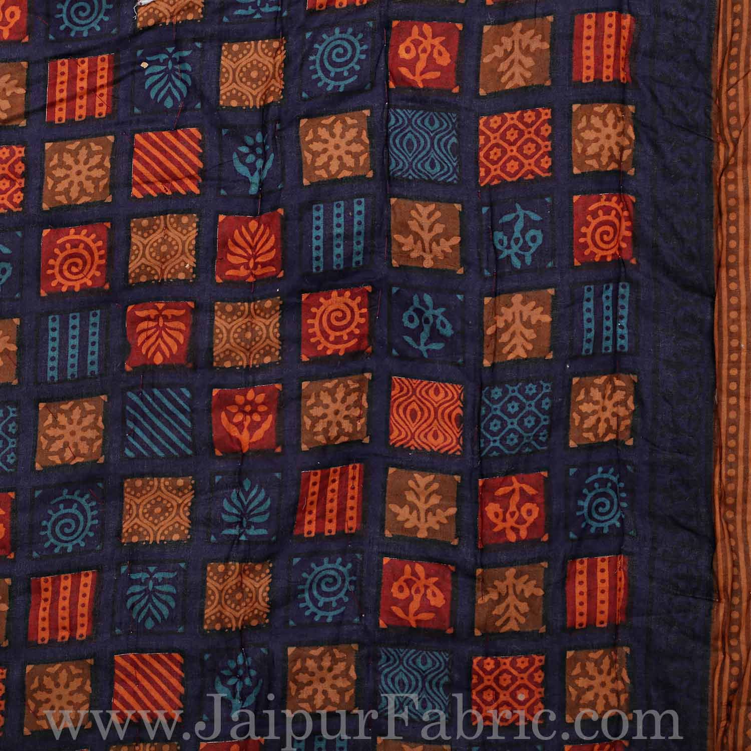 Cotton Double Quilt/Rajai Spangle Jaipuri Hand Crafted Dabu Print