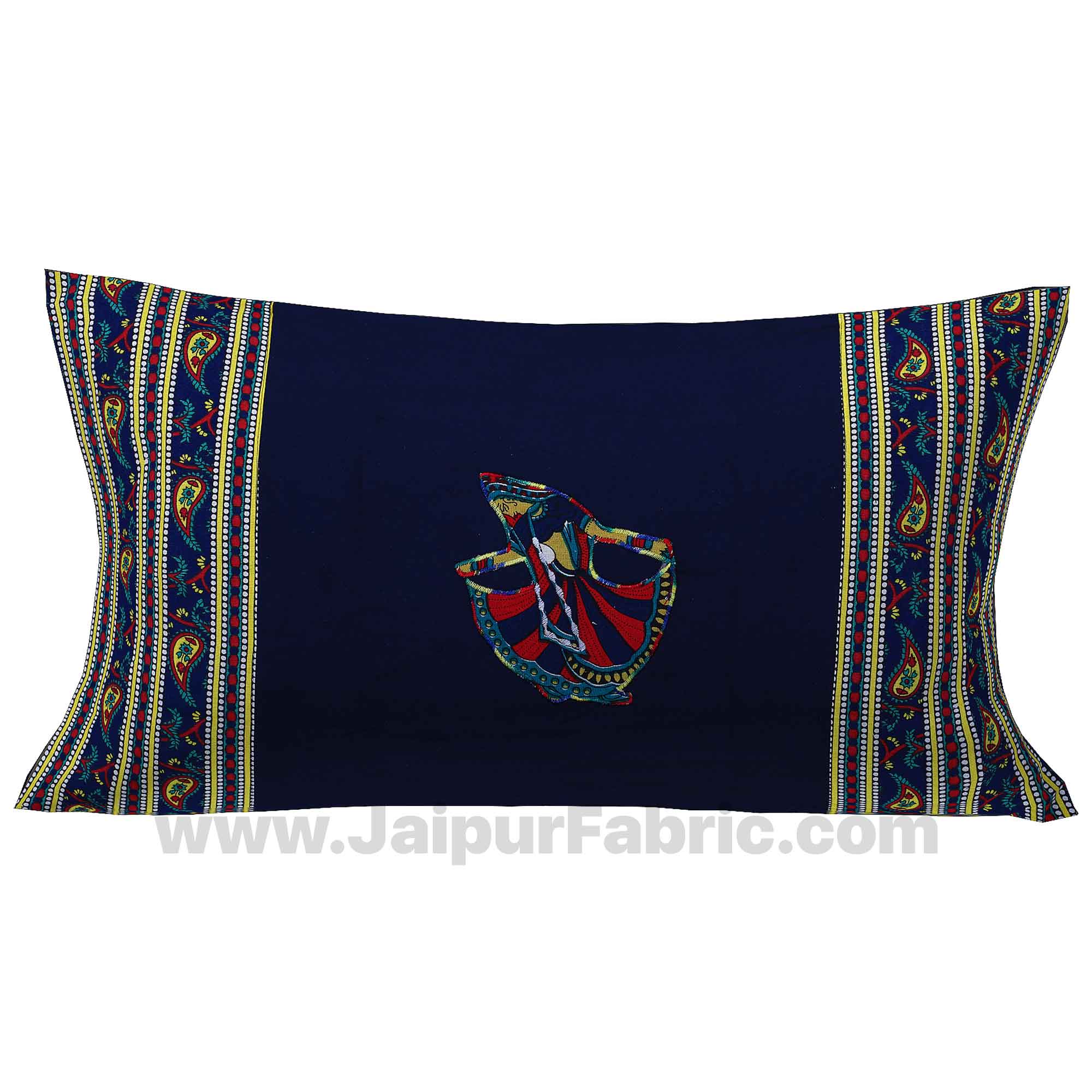 Applique Blue Gujri Jaipuri  Hand Made Embroidery Patch Work Single Bedsheet