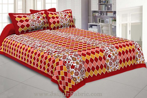 Floral Double Bedsheet Maroon border with 2 Pillow Covers