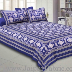 Blue  Border Blue Base Mandana Print Cotton Double Bed Sheet With Pillow Cover