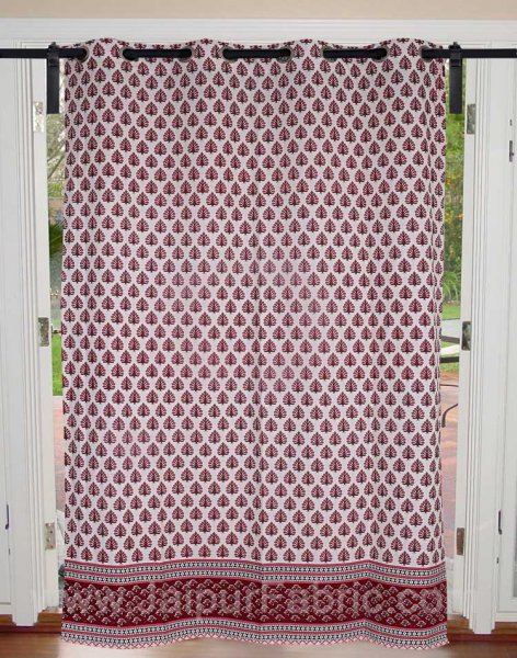 Magenta Pink Floral Geometric print Cotton Grommet Curtain
