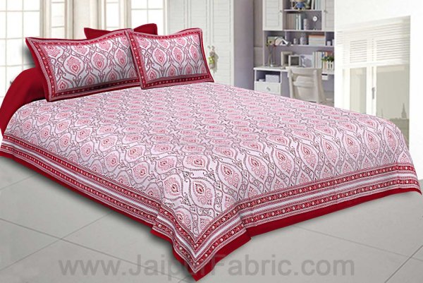 Double Bedsheet Rangoli Print Red Pink Border Fine Cotton
