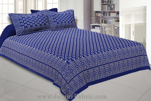 Navy Blue Hearts Double Bedsheet With 2 Pillow covers