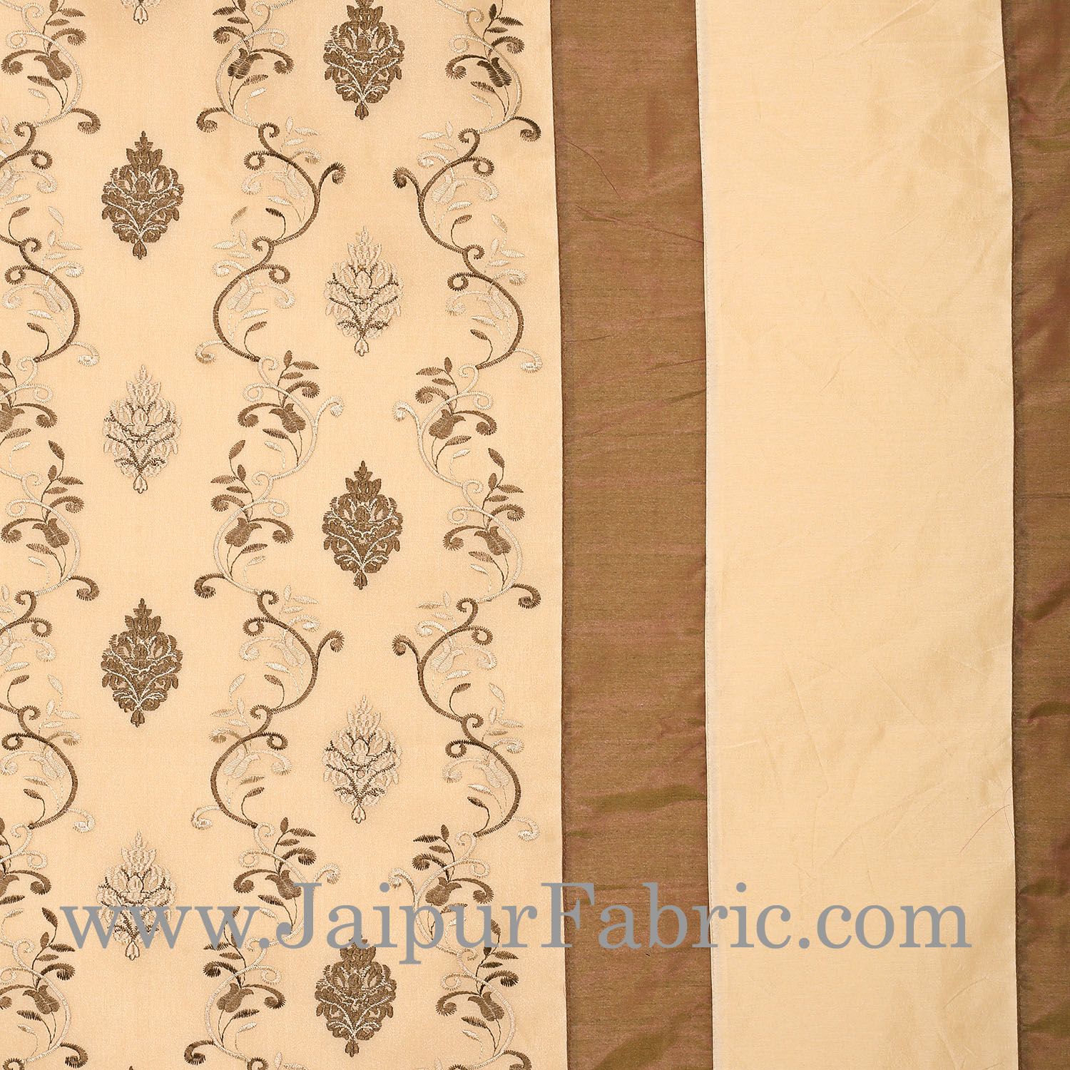 Light Brown Base Double Layerd Silk And Tissue Shinig Fabric With Embrodary Double Bedsheet