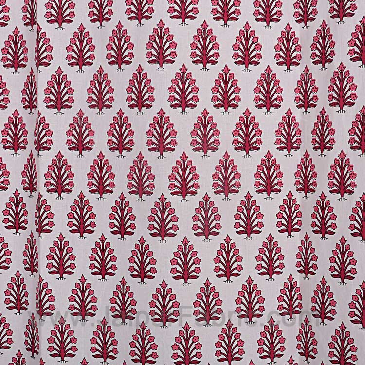 Magenta Pink Floral Geometric print Cotton Grommet Curtain