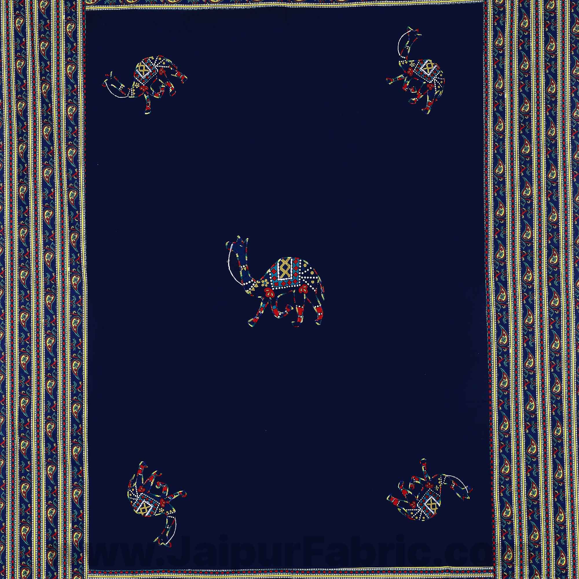Applique Blue Camel Jaipuri  Hand Made Embroidery Patch Work Single Bedsheet