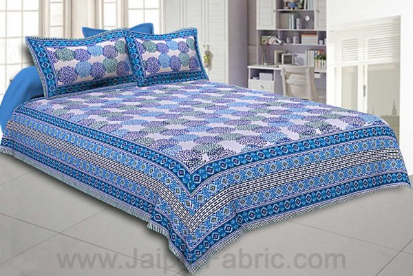 Double Bedsheet Dotted Sky Blue Circle Fine Cotton