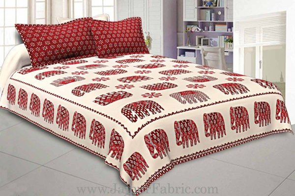 Double Bedsheet  Cream base Maroon Color Print  With Two Pillow Cover