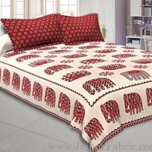Double Bedsheet  Cream base Maroon Color Print  With Two Pillow Cover