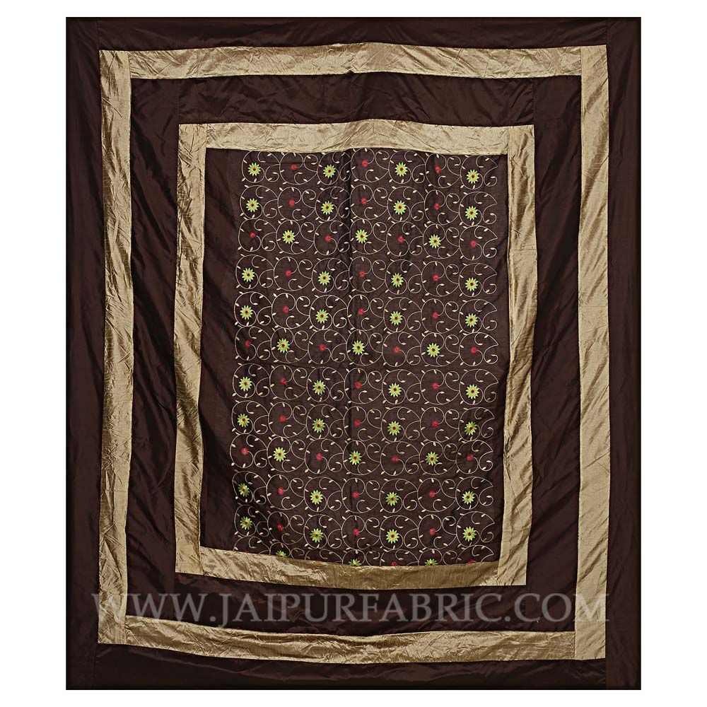 Dark Brown Rajwada Silk Double Bedsheet