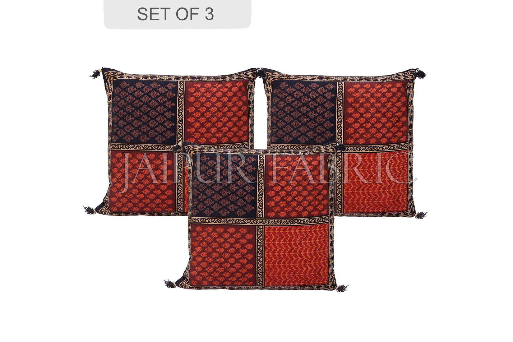 Black Border Rajasthani Block Printed Cotton Cushion Cover