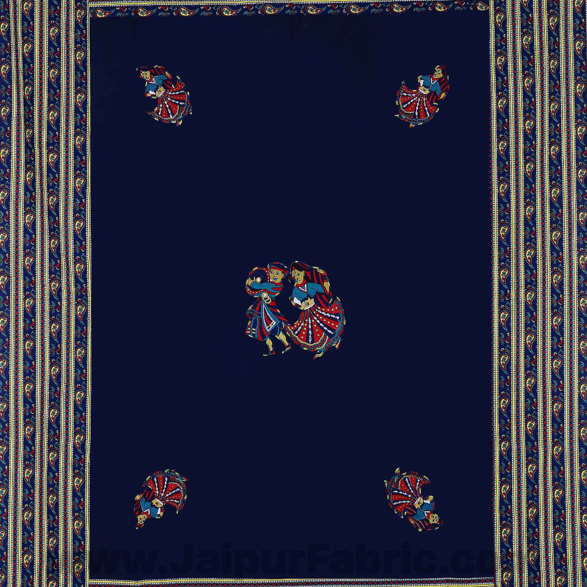 Applique Blue Rajasthani Dance Jaipuri  Hand Made Embroidery Patch Work Single Bedsheet