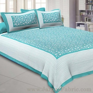 Floral Double Bedsheet Sea-Green base with 2 Pillow Covers