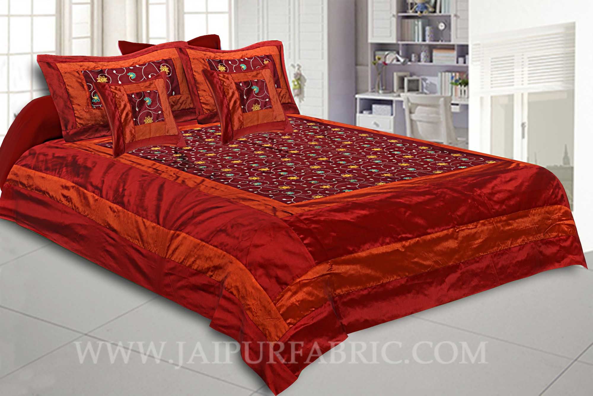 Royal Maroon Rajwada Silk Double Bedsheet