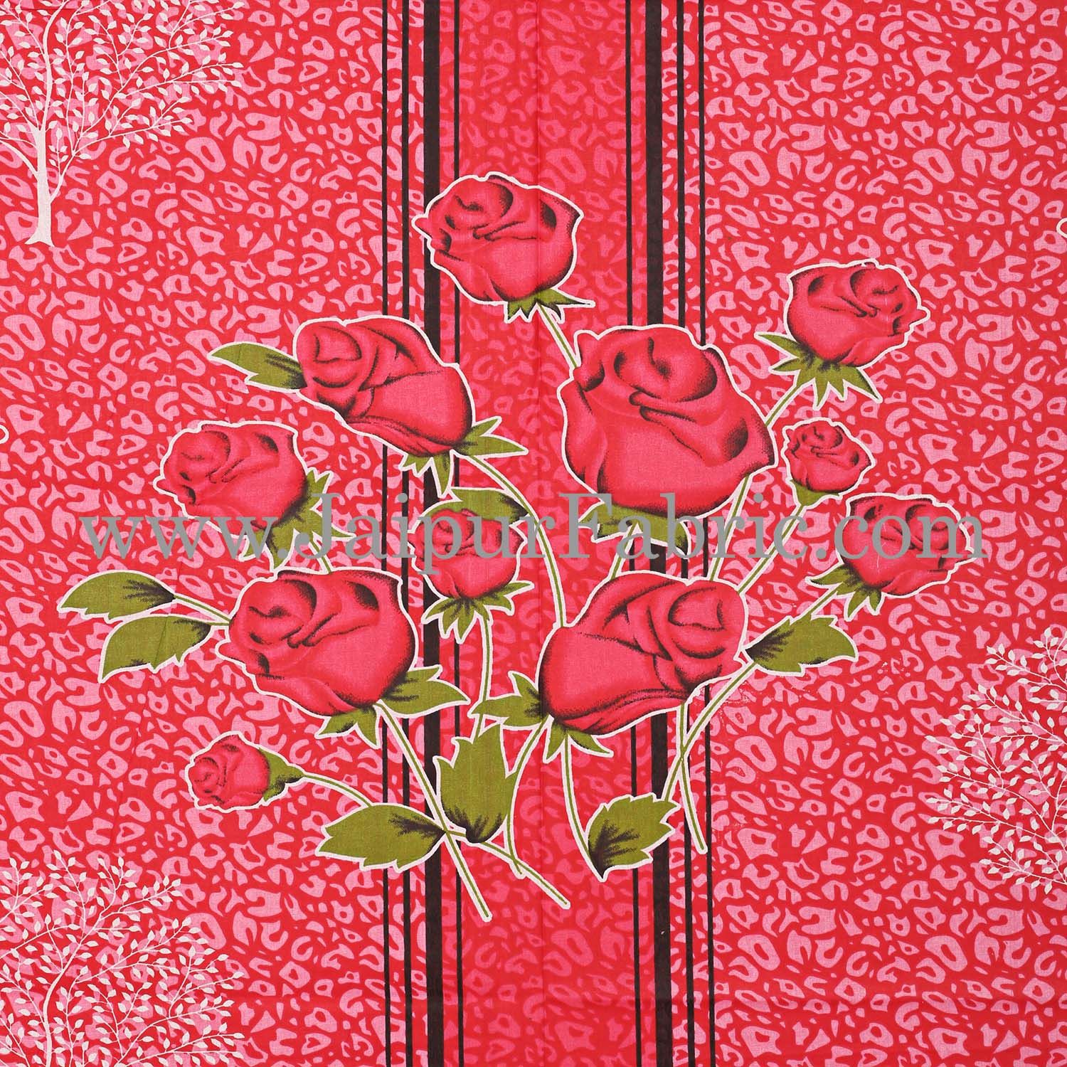 Red Base Flower Print White Border Double Bed Sheet