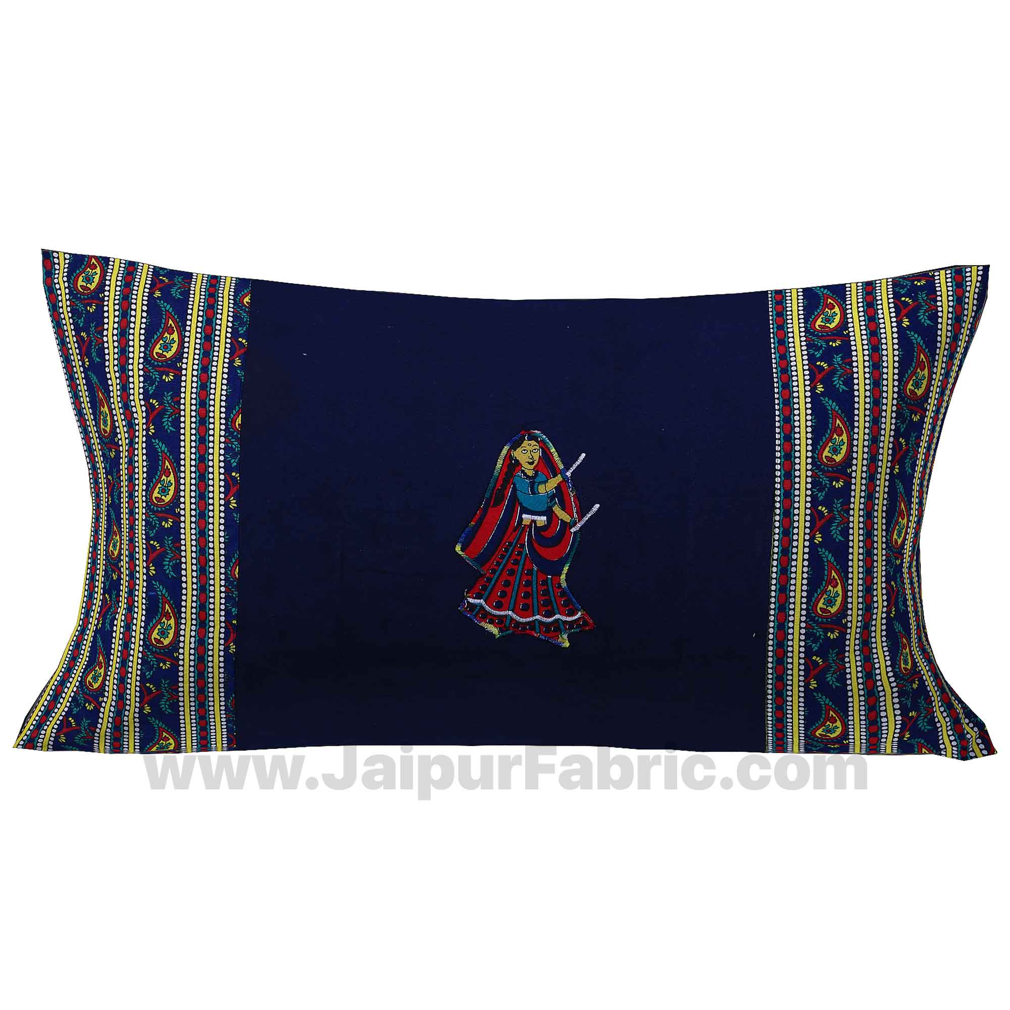 Applique Blue Dandiya Jaipuri  Hand Made Embroidery Patch Work Single Bedsheet
