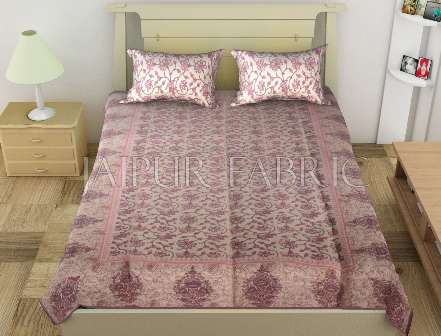 Light Purple Border Anthemion Pattern Cotton Single Bed Sheet