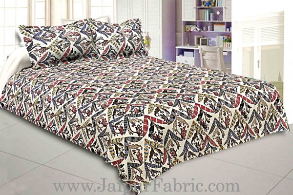 Seamless Geometric Floral Print Twill Cotton Double Bedsheet