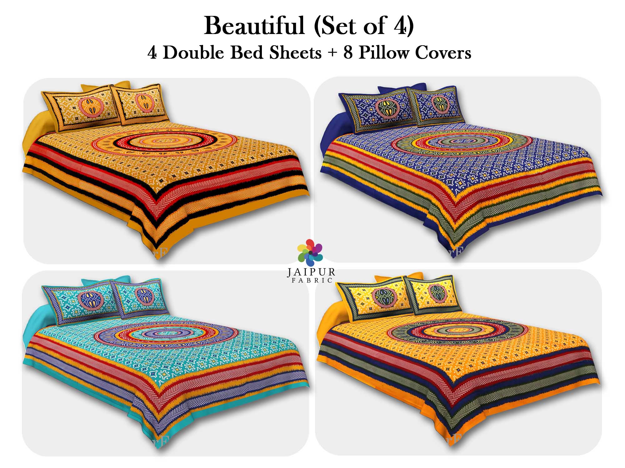 COMBO104  Beautiful Multicolor 4 Bedsheet + 8 Pillow Cover