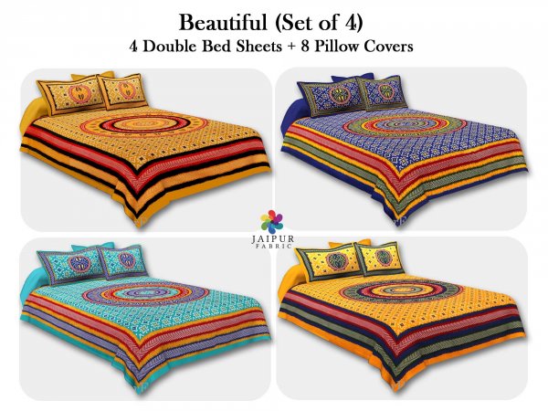COMBO104  Beautiful Multicolor 4 Bedsheet + 8 Pillow Cover