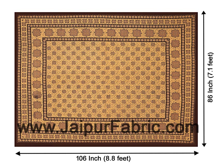Double Bed Sheet Dark Brown Border Hand Block Floral Bagru Print Cotton Double Bed Sheet