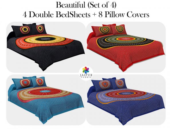 COMBO120 Beautiful Multi color 4 Bedsheets + 8 Pillow Covers