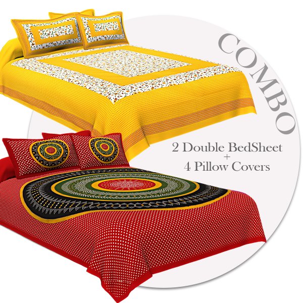 COMBO353 Beautiful Multicolor 2 Bedsheet + 4 Pillow Cover