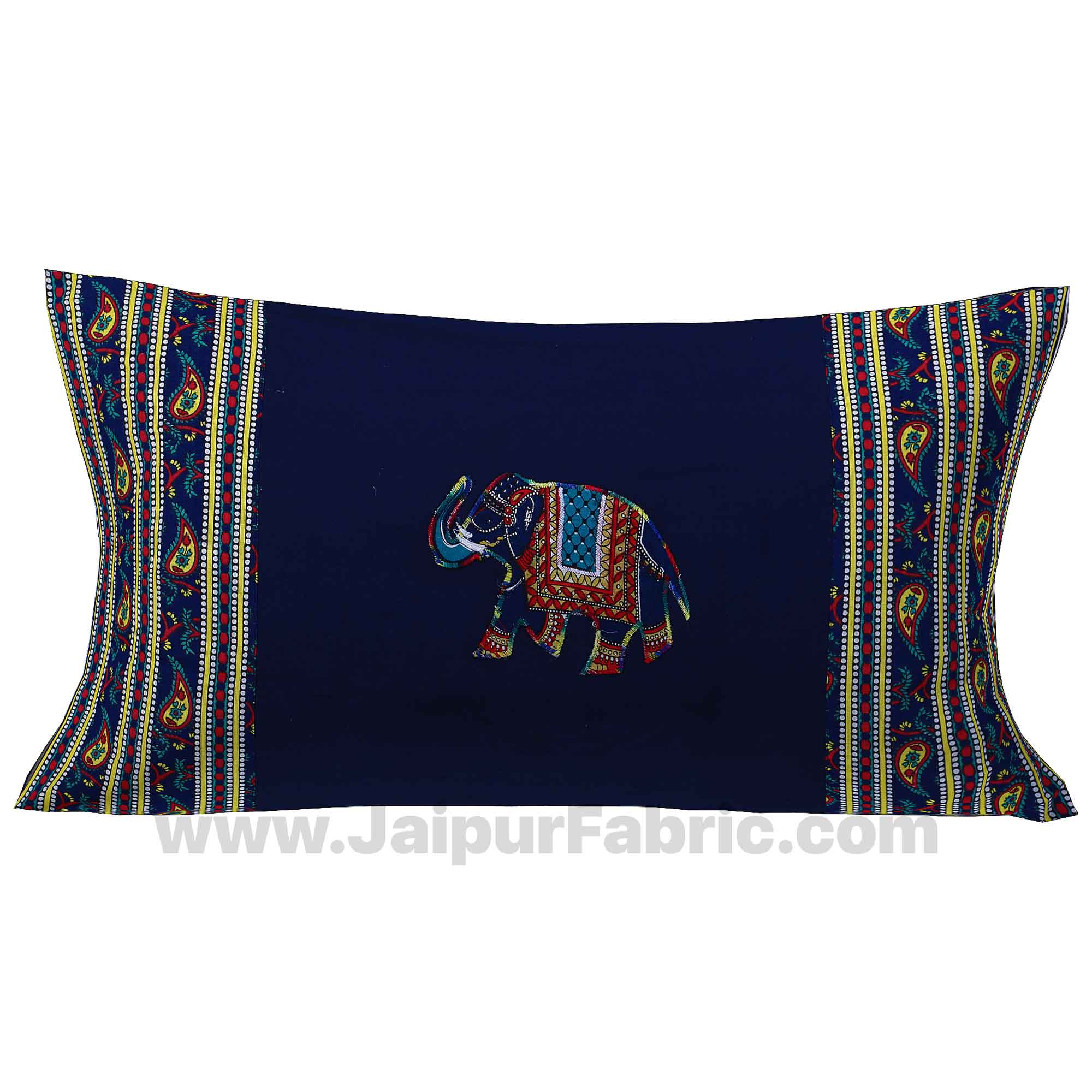 Applique Blue Elephant Jaipuri  Hand Made Embroidery Patch Work Single Bedsheet