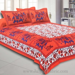 Orange Gangaur Pattern cotton Double Bed sheet