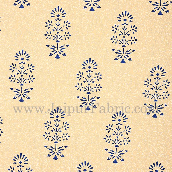 Cream Base With Kadi Print Blue Leaf Hand Block Print Super Fine  Cotton Double Bed Sheet