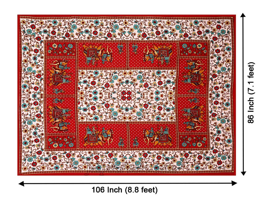 Double Bedsheet Maroon Border Gangaur Print Fine Cotton With Two Pillow Cover
