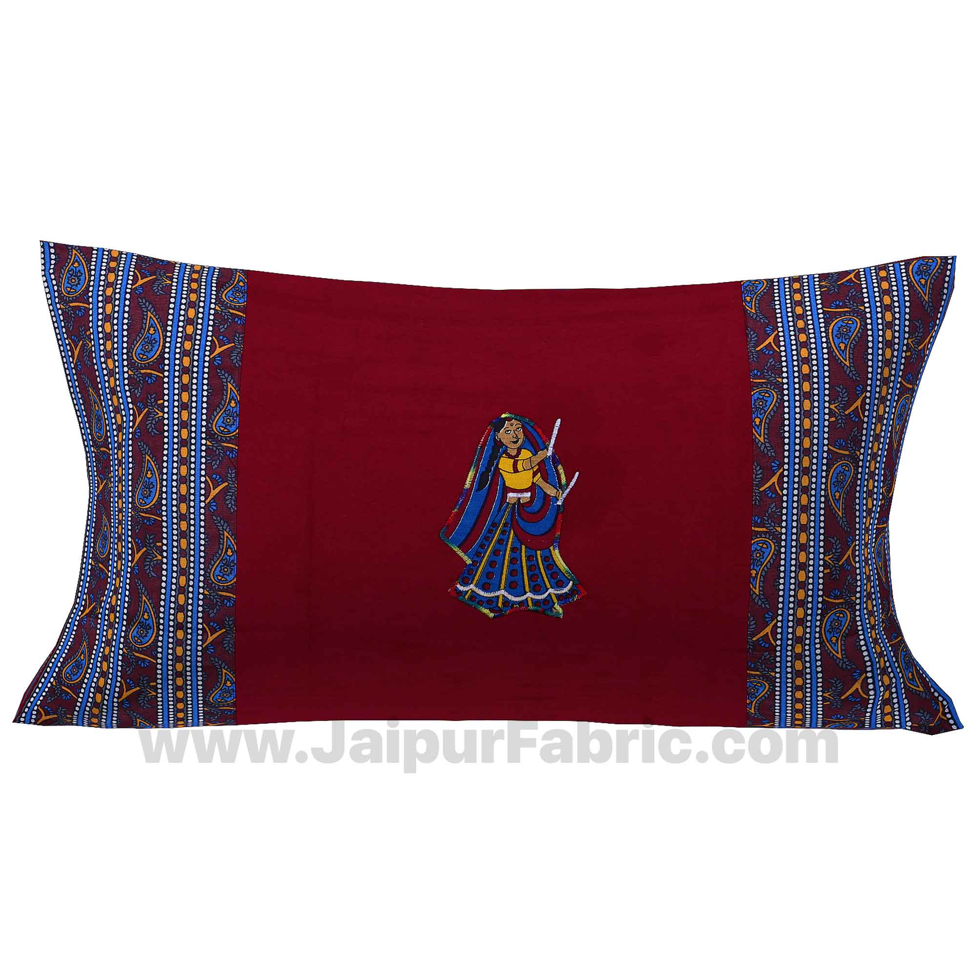 Applique Maroon Dandiya Jaipuri  Hand Made Embroidery Patch Work Single Bedsheet