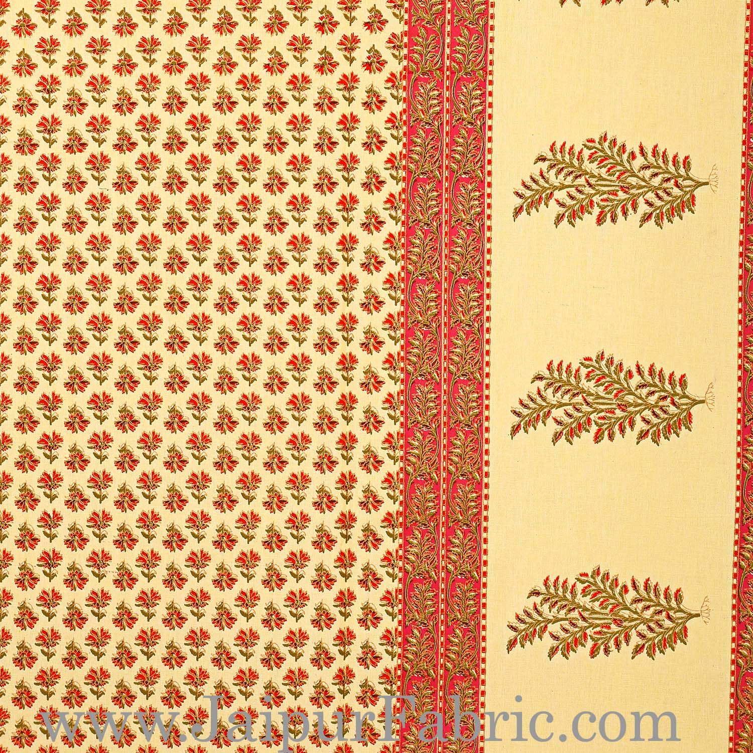 Dark Pink Border Cream Base Small Tree Pattern With Golden Print Super Fine Cotton Diwan set