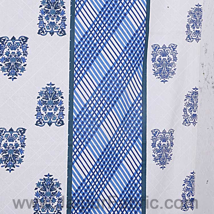 Double bedsheet White Blue Hand Block Print