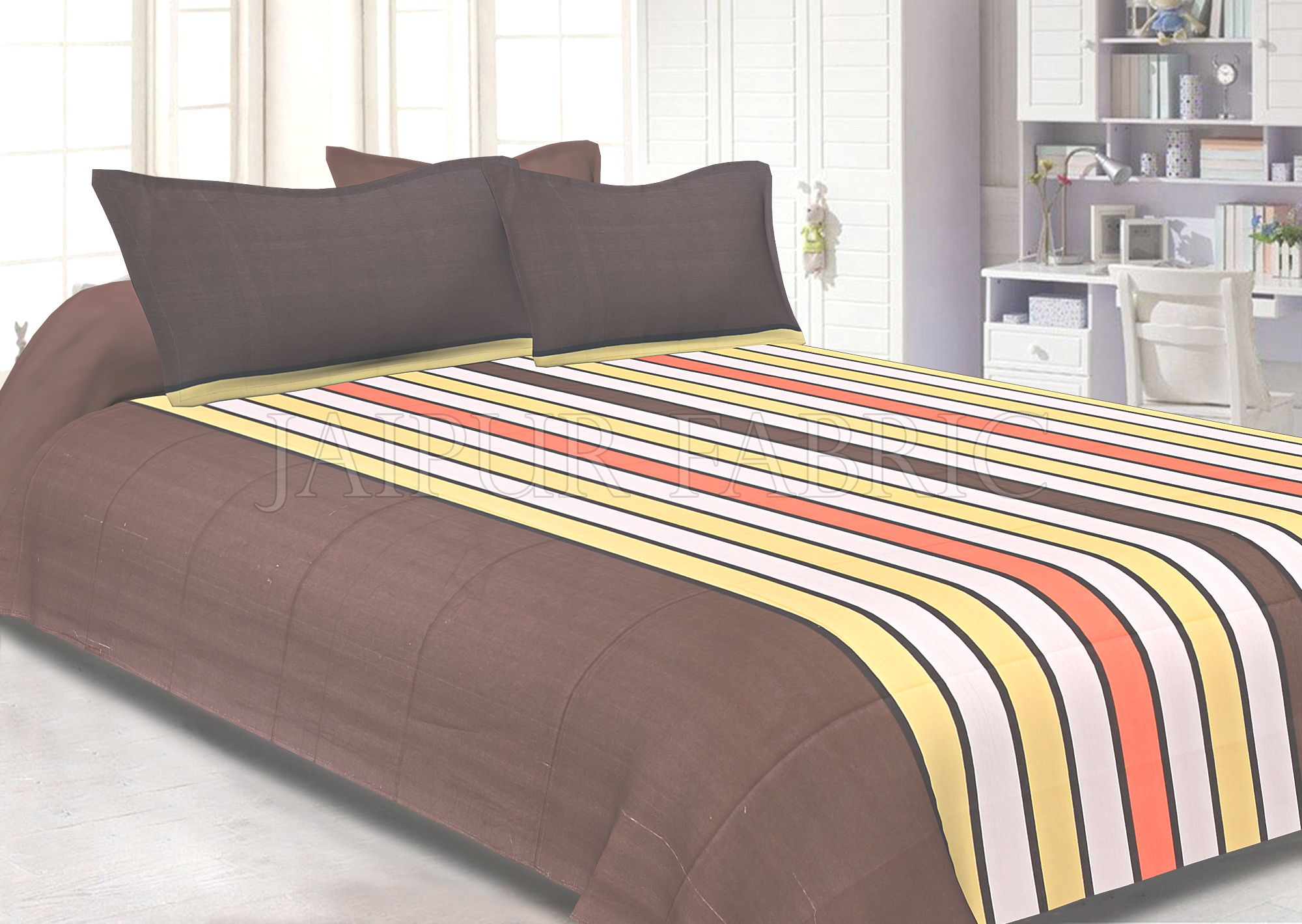 Gray Base Vertical Stripes Cotton Double Bed Sheet
